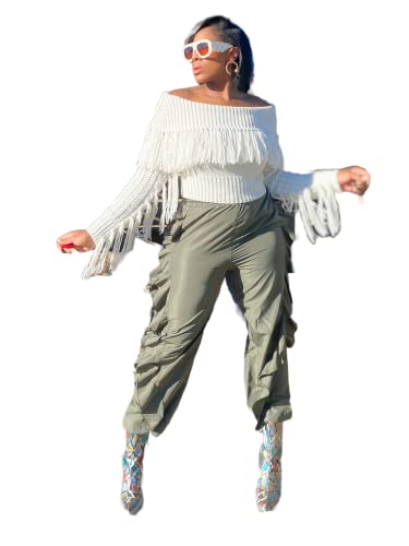 Womens Stretch Lightweight JoggerRuffle Pants Casual Trendy Style4