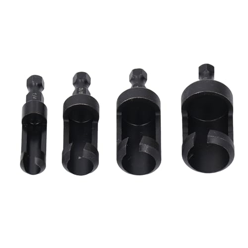 Respicefinem 4 Pcs Set Wood Plug Cutter 1/4in 3/8in 1/2in 5/8in Hex Shank Carbon Steel Plug Cutter Drill Bit Set Ideal for Woodworking Projects