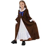 Vestido de la época colonial para niñas, disfraz de princesa medieval renacentista, Halloween, disfraz de bruja, elegante armario festivo, marrón, 9-10 años