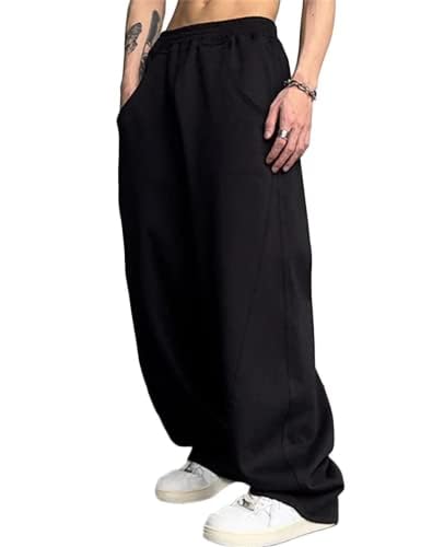 Aelfric Eden Mens Loose High Waist Pants Solid Elastic Casual Pants Hip Hop Streetwear