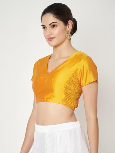 Image of studio rasa Women's Silk Blend Stretchable Crop Top for Festive Wedding Party