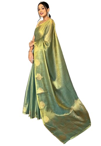 Image of SWORNOF Gold-Toned Woven Design Silk Zari Tissue Saree | Saree for Women | Soft and Skin Friendly