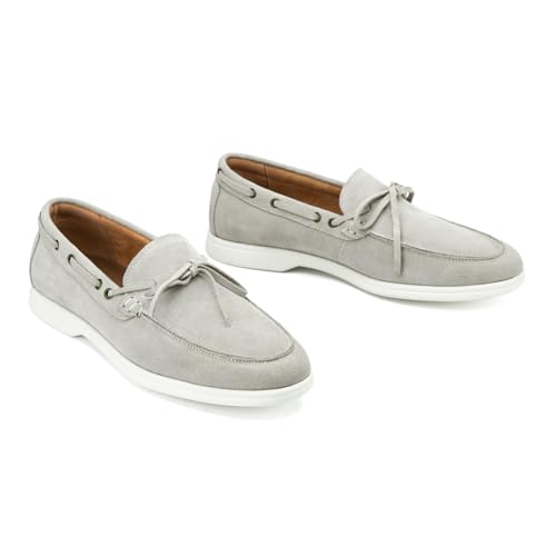 Image of Meijiana Men's Genuine Leather Loafers Slip-On Moccasins Suede Dress Shoes, Lightweight and Breathable with Rubber Sole Stylish Mens Loafers