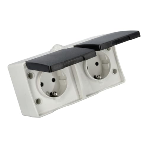 Jandei - Doble Mecanismo Superficie, Estanco para Exterior, Resistente al Agua IP54, 10A 250V (Doble Enchufe Schuko)