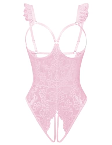 Avidlove Womens Lingerie Sexy Lace Teddy One Piece Bodysuit Sleepwear Pink