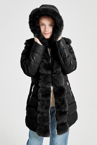 Giolshon Winter Girls Thickened Puffer coat shining Padded jacket Kids Ski Snow Outwear with Faux Fur Collar 76952