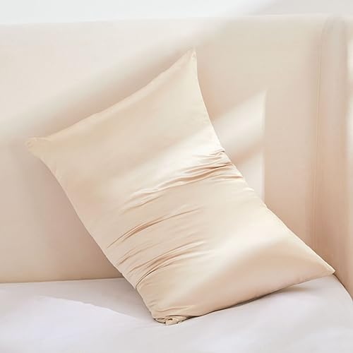 Image of THXSILK 30 Momme Silk Pillowcase for Hair and Skin, 100% Mulberry Silk Bed Pillowcase Grade 6A+ Silk, Hypoallergenic Soft Breathable Pillow Case with Hidden Zipper, King Size Pillow Case(Beige)