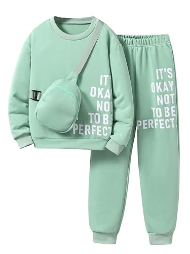 SweatyRocks Boy's 2 Piece Outfits Letter Print Long Sleeve Drop Shoulder Sweatshirt and Sweatpants Set
