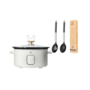 Beautiful 6 Qt 5 in 1 Programmable Slow Cooker, 3 Heat Settings by Drew Barrymore & 2 Silicone Cooking Spoons,Non-Stick Basting Slot