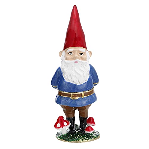 Hand Painted Enamel Christmas Gnome Trinket Box, Hinged Jewelry Organizer Storage, Unique Home Decor Keepsake Collectible Figurine, Personalized Elegant Decoration Ornament Gifts (Blue Gnome)