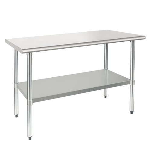 HARDURA Mesa de Acero Inoxidable 61×152cm con Estante Inferior y Patas galvanizadas Mesas de Trabajo comerciales de Alta Resistencia para la preparación de Alimentos para la Cocina del Restaurante