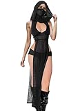 Women Goth Sheer High Slit Dress Mock Neck Sleeveless Coverups Streetwear Rave Outfits Black