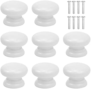 Yasmous 8Pcs Cabinet Knobs 33MM White Wooden Drawer Knobs Mushroom Cupboard Knobs Round Furniture Door Handles Knobs for Cabinet Wardrobe Dresser Drawer with Screws, 33x25 mm