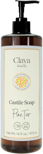 Image of Claya Pine Tar Liquid Castile Soap - Organic Ingredients, Biodegradable, Gentle for Sensitive Skin and Versatile Use (16 fl oz (Pump Cap))