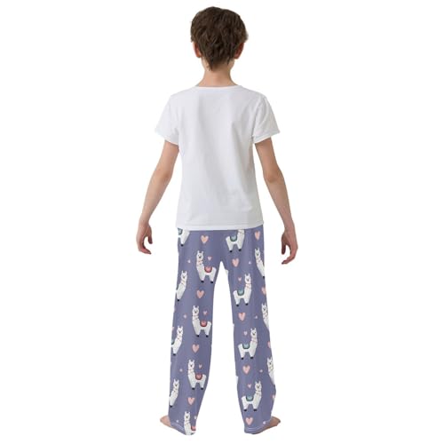 Alpaca Love Heart Boys Long Pants Soft Trousers Elastic Waist Kids Lounge Bottoms with Pockets S-XL3
