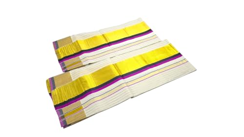 Image of Womens Kuthampully Set Mundu With Golden & Stripes Kara