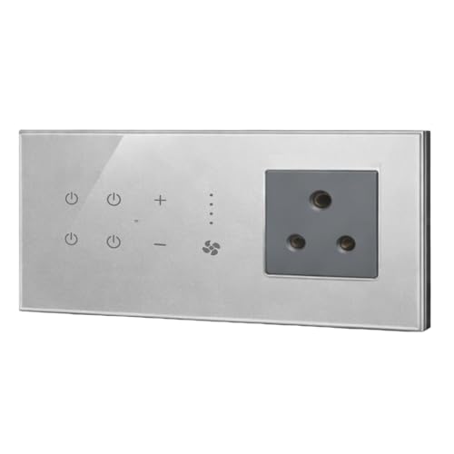 Image of Smarteefi WiFi Glass Touch Smart Switch Board| Toughened Glass | 5 Ports (3 Switch + 1 Regulator + 1 Socket)| Guaranteed Schedules| Compatible with Alexa, Google Home (Grey, FT41-6M-220mmx90mmx40mm)