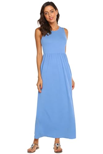 Image of Hount Women's Summer Sleeveless Striped Flowy Casual Long Maxi Dress with Pockets