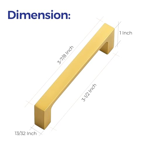 Image of Ravinte Brushed Brass Solid Pulls Cabinet Handles 3-1 /2 Inch 25 Pack | Solid Zinc, Slim Design, Mounting Screws Included, Kitchen Cabinet Hardware, For Cupboards, Dressers, Drawers