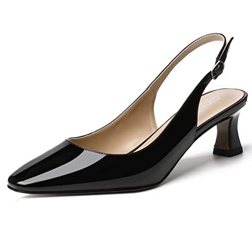 SKYSTERRY Women's Dress Evening Slingback Kitten Square Toe Office Patent Spool Low Heel Pumps Shoes 2 Inch