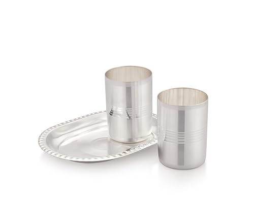 Image of Silverglow Classic Tray Glass Set | Silver Plated Glass Set of 2 with Tray | Juice, Water, Beverages Serving Set | Tableware Set | Perfect Diwali, Office, Wedding Return Gift Item