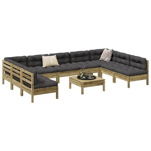 Gecheer Muebles de Jardin,Sofa Jardin Exterior,Muebles terraza y Jardin,Sofás Patio,Set de sofás jardín 10 pzas con Cojines Madera Pino impregnada