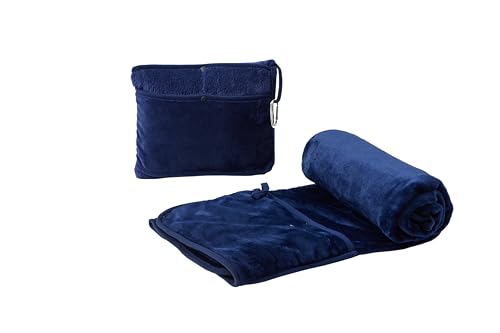 Willers 毛布 冬用 膝掛け ブランケット 車 ひざ掛け コンパクト 携帯 持ち運び 収納付き くるんけっと 柔らかく肌触 ふわふわ 暖かい フランネル 洗える Blanket 薄手 軽量 小さくたためる 90*120cm (ネイビー)