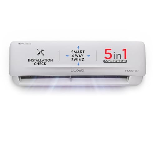 Image of Havells-Lloyd 1 Ton 3 Star Inverter Split AC (5 in 1 Convertible, Cools Up To 52C, Smart 4 Way Air Swing, Turbo Cool, Installation Check, 100% Copper, White with Silver Deco Strip, GLS12I3FWSEA)