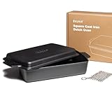 Kuha 2-in-1 Square Cast Iron Dutch Oven, 6 QT – Skillet Lid & Casserole Dish, Pre-Seasoned 13×9 Baking/Roasting Pan, Oven-Grill-Campfire Safe, Comes with Chainmail Scrubber