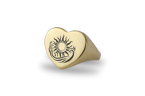 Chevalière Soleil personnalisée en cœur cosmique : bague haut de gamme ciselée main