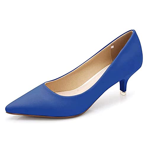 Image of Women's Low Kitten Heel Pumps Classic Fashion Dress Pumps Simple Heeled Shoes for Office Work