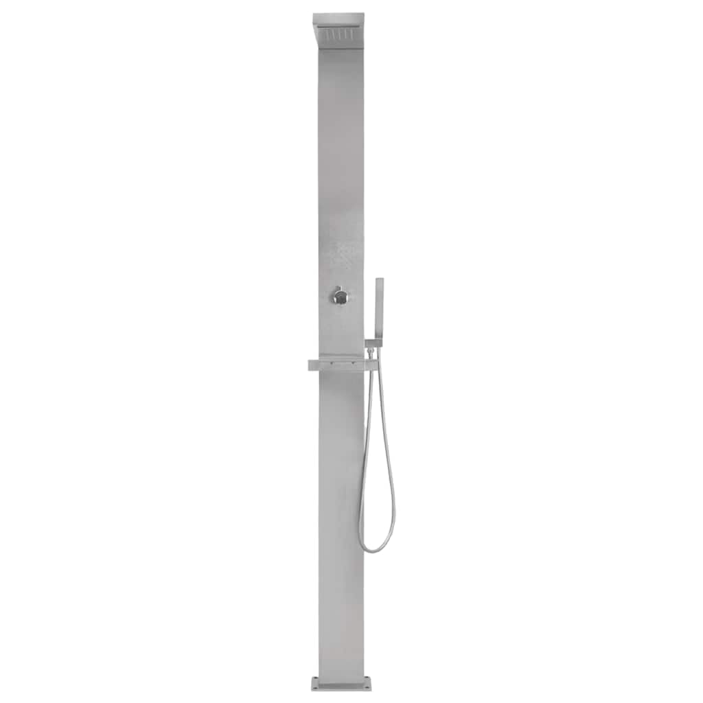 Mangloder - Ducha cuadrada de acero inoxidable para jardín y terraza, columna de ducha de acero inoxidable cepillado 201, 15 x 44 x 210 cm, con ducha de lluvia y ducha de mano, color plateado para