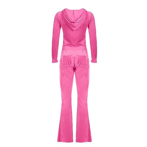 Velour Tracksuit Womens Two Piece Lounge Set Long Sleeve Zip up Hooded Jacket Wide Leg Pants Y2k Sweatsuit Set4
