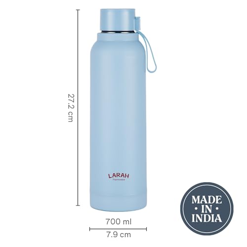 Image of Larah by Borosil 700 ml Orbit Sky Stainless Steel Water Bottle | Made in India Pu Insulated Thermoware | Leakproof, BPA Free| Bottle for Office, School, College & Gym, Daily Use | 1 Year Warranty