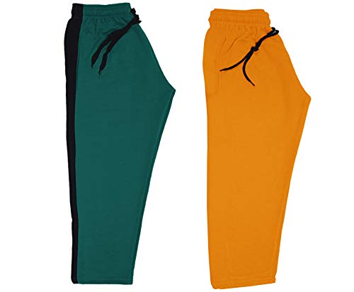 Image of indi weaves Kids Unisex Solid Fleece Warm Track Pants Winter Lower for Boys & Girls (Mustard; Green; 12-13 Years) Pack of 2