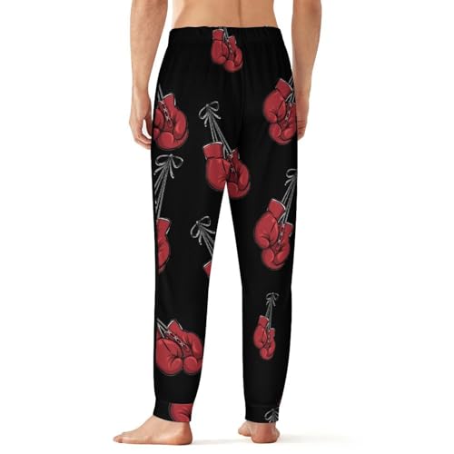 Red Boxing Gloves Mens Pajama Lounge Pants Elastic Waistband Sleepwear Lounge Wear Long3