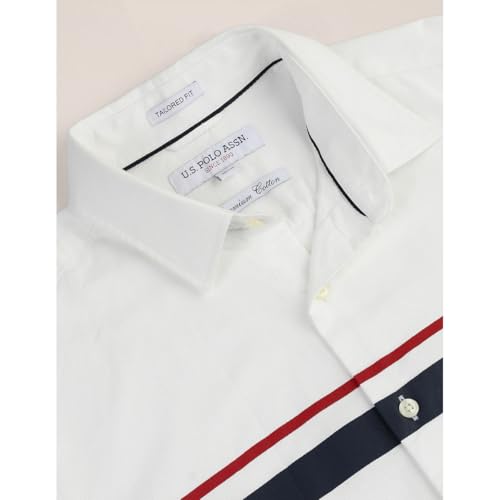 Image of U.S. POLO ASSN. Mens Cotton Regular Fit White Solid Collared Neck Long Sleeve Casual Shirts