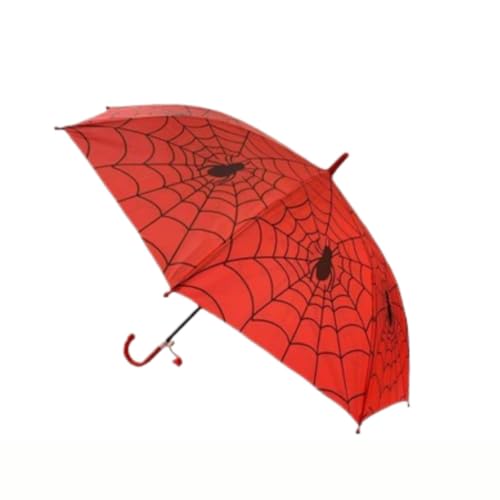 Guarda-Chuva Infantil Vermelho com Estampa de Teia de Aranha, 8 Varetas, Abertura Automática, com Apito