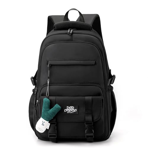 Waterproof Backpack Women Casual Fashion Large Capacity Backpack Multifunctional Side Pockets Men Travel Backpack (Black)