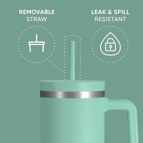 Image of Hydrapeak Voyager 40 Oz Stainless Steel Tumbler with Handle, Insulated Water Bottle With Straw & Lid, Cupholder Friendly Reusable Travel Mug (Iced Ombre Pale Sage)