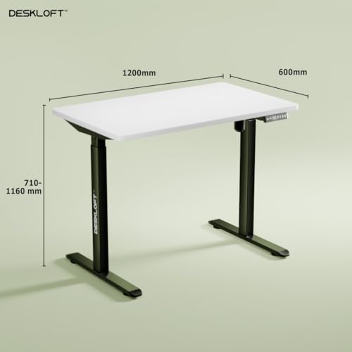 Image of Electric Standing Desk Height Adjustable Workstation, Ergonomic Sit Stand Desk with Walnut Wood Grain Desktop, Motorized Computer Desk for Home Office (Black Frame & White Top, 1200 x 600 mm)