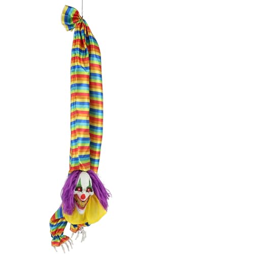 Haunted Hill Farm Animatronic Scary Upside Down Clown Hanging with Touch Activated Lights and Sound, Battery-Operated Indoor or Covered Outdoor Halloween Decoration