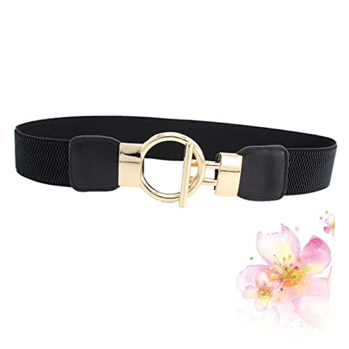 PU Wide Elastic Waist Belt for Women Stretch Waistband with Golden Round Pin Buckle Cinch Girdle for Dresses Jeans and Trousers Black4