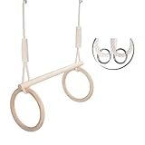 MAMOI® Trapez schaukel, Turnringe aus Holz, Turngeräte Indoor und Outdoor, Ringe schaukel, Turnen mit Holzschaukel, Gymnastikringe und Trapezstange
