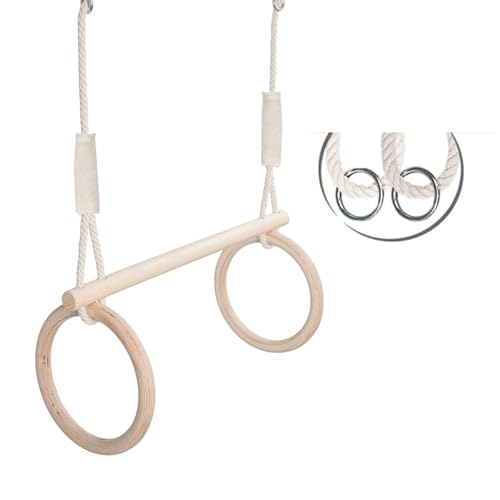 MAMOI® Trapez schaukel, Turnringe aus Holz, Turngeräte Indoor und Outdoor, Ringe schaukel, Turnen mit Holzschaukel, Gymnastikringe und Trapezstange