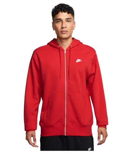 Nike Mens Club Full-Zip Fleece Hoodie University Red/University Red/White Large