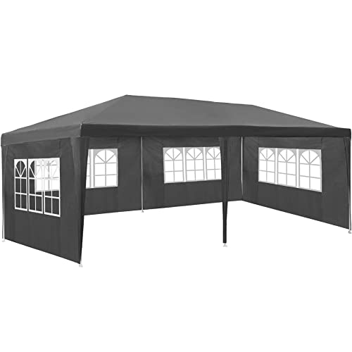 TecTake Garden Gazebo Vivara XL | 6m x 3m with 5 Side Panels Guy Ropes, & Pegs | Water & UV Resistant For Parties, Events & Functions (Grey)