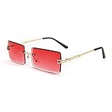FEISEDY Rimless Rectangle Sunglasses - Vintage Candy Color - Beach Driving Fashion Accessory B2642 Red