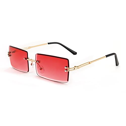 FEISEDY Rimless Rectangle Sunglasses - Vintage Candy Color - Beach Driving Fashion Accessory B2642 Red