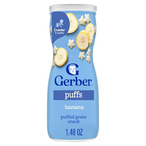 Gerber Stage 3 Baby Snacks, Banana Puffs, Puffed Grain Snack, Baby Led Feeding, Iron & Choline, Puffs Snacks for Babies